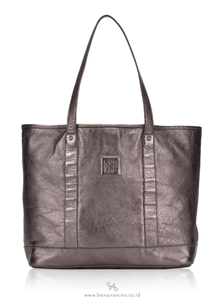 LONGCHAMP Happy Large Leather Tote Silver