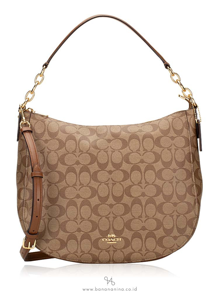 COACH 39527 Signature Elle Hobo KhakI Saddle