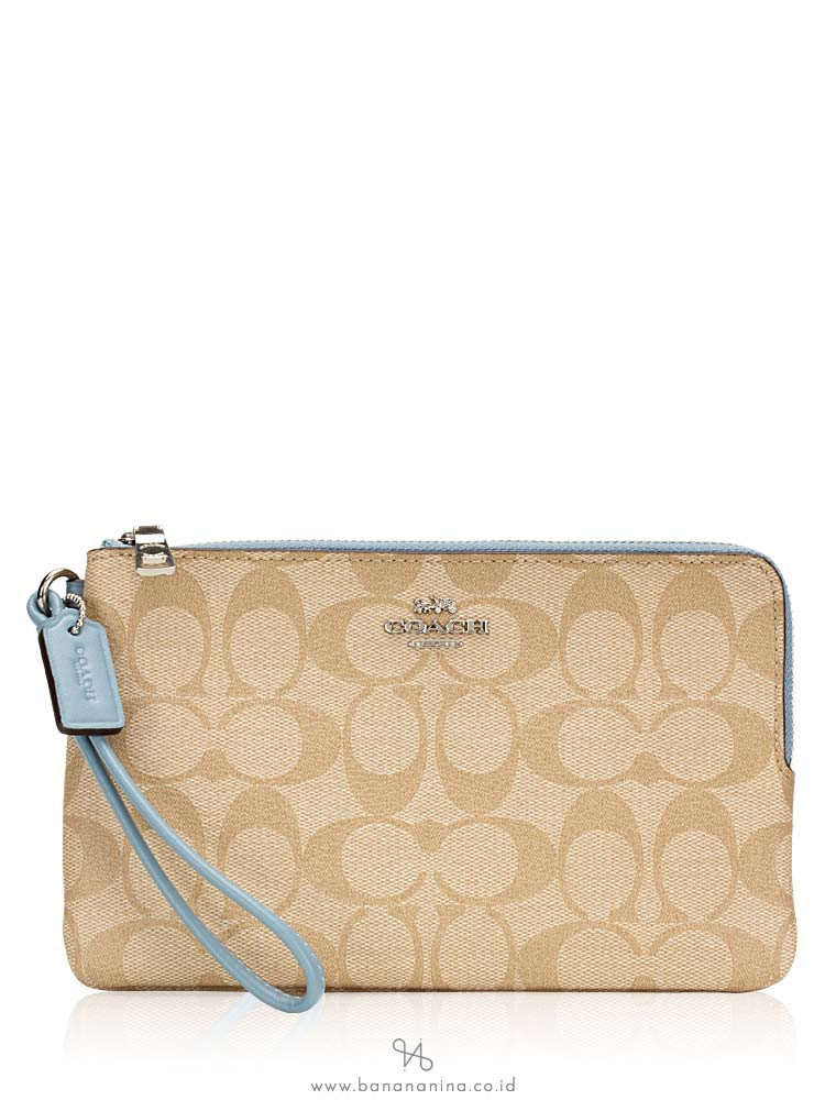 COACH 16109 Signature Double Zip Wallet Khaki Cornflower
