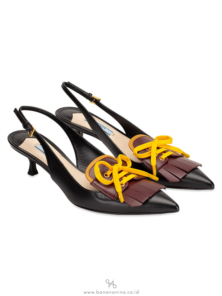 PRADA Spazzolato Rois Heels Nero Bordeaux Sz 37.5