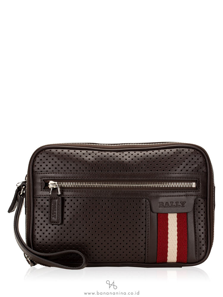 BALLY Men Thames Perforated Leather Clutch Brown