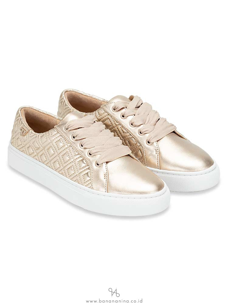 TORY BURCH Marion Quilted Lace Up Sneaker Rosegold Sz 7.5