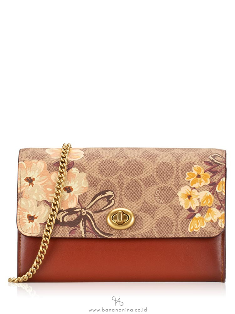 Coach 66667 Signature Prairie Marlow Turnlock Chain Crossbody Tan