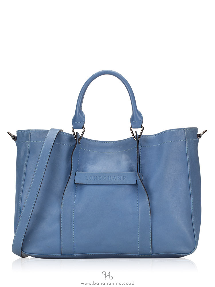 Longchamp 3d Medium Leather Satchel Blue Mist