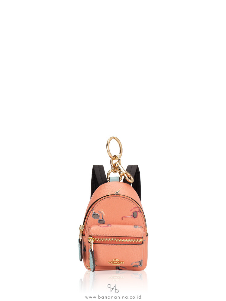COACH 73476 Sunglasses Print Mini Backpack Coin Case Light Coral Multi