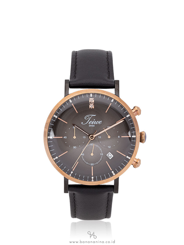 TEIWE Men TW99238G-B01 Chronograph Leather Strap Black