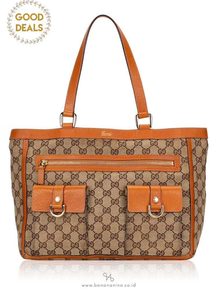GUCCI Canvas Abbey Pocket Tote Bag Orange