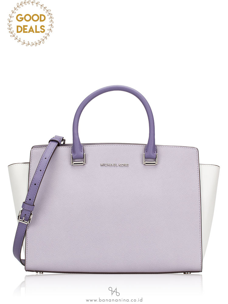 MICHAEL KORS Selma Large Saffiano Top Zip Satchel Lilac Multi