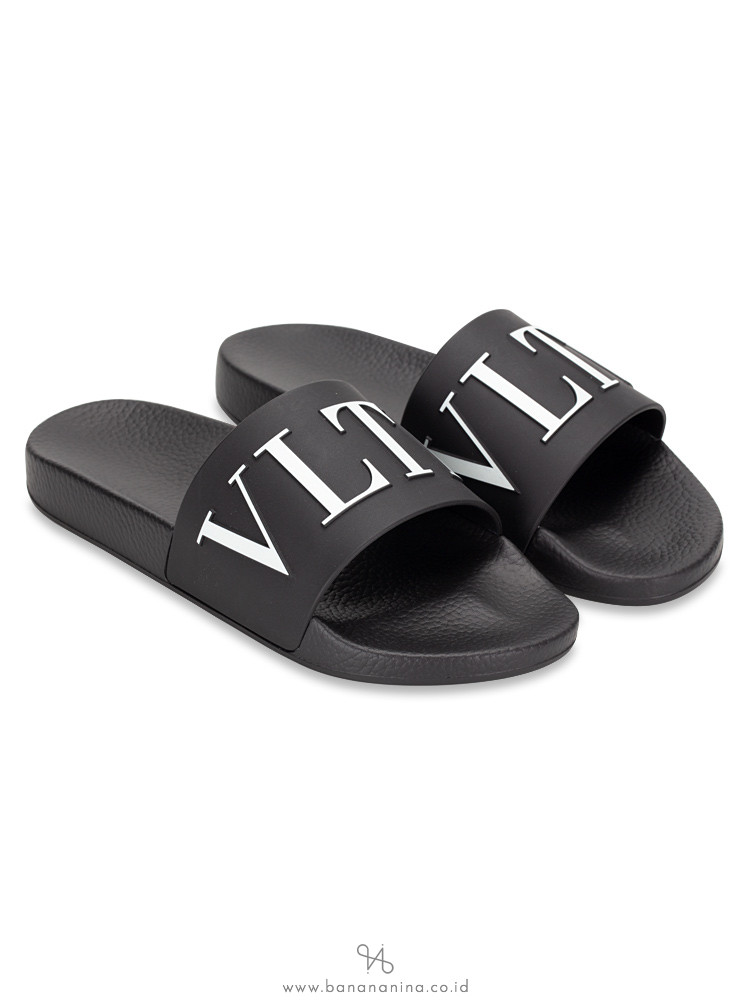 VALENTINO Men Logo Slide Sandal Black Sz 41