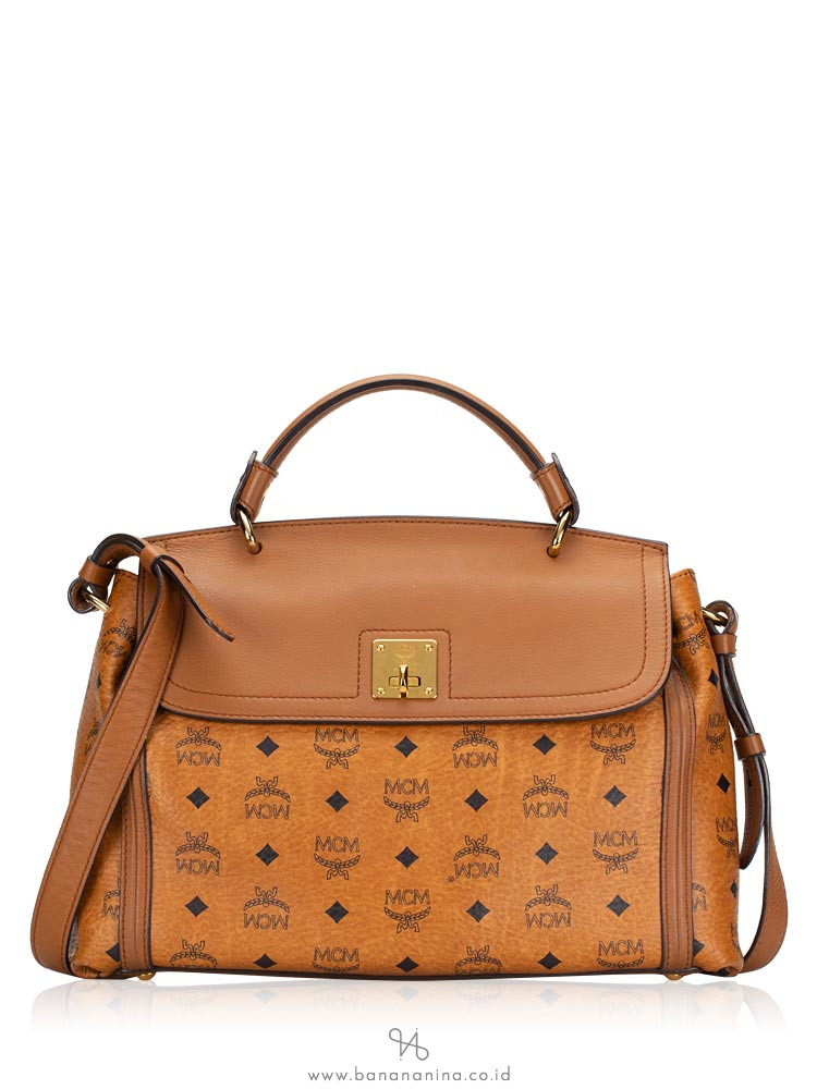 Mcm Visetos Top Handle Shoulder Bag Cognac
