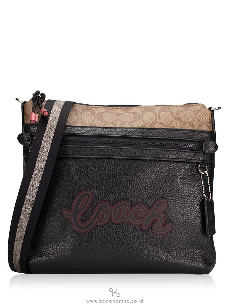 COACH Men 76746 Signature Vale File Crossbody Khaki Black Multi