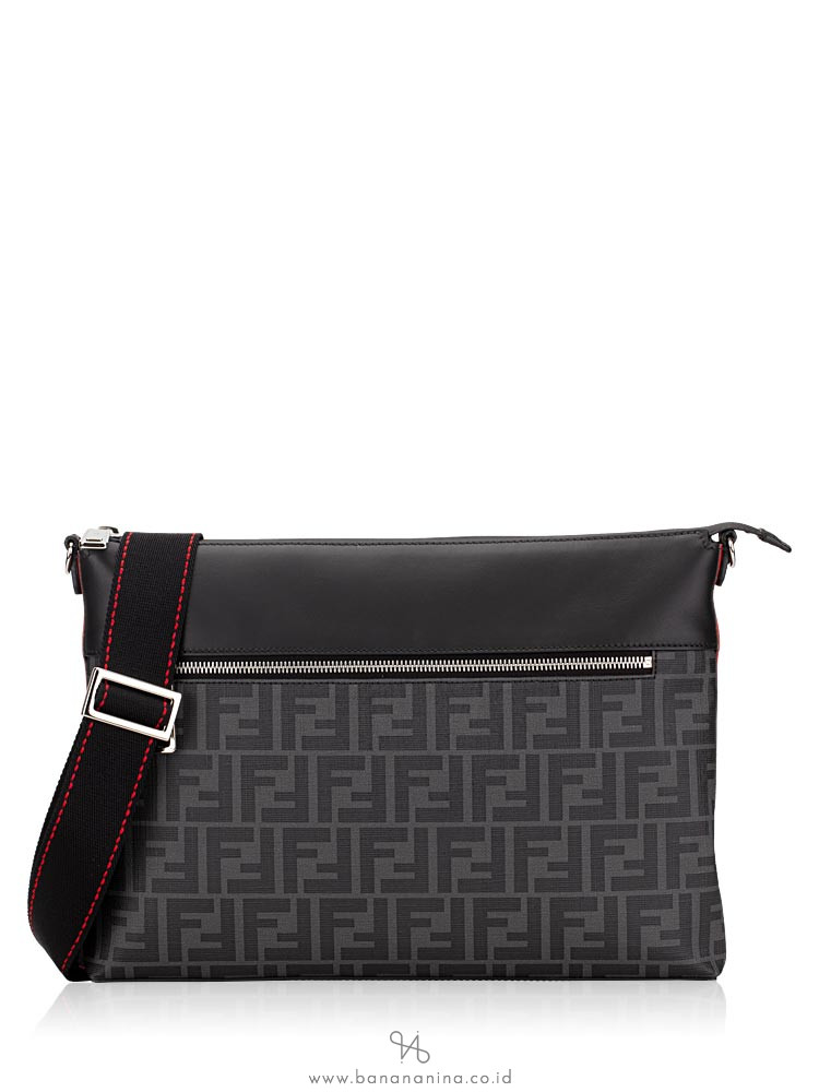 Fendi Men Logo Slim Messenger Bag Black Red