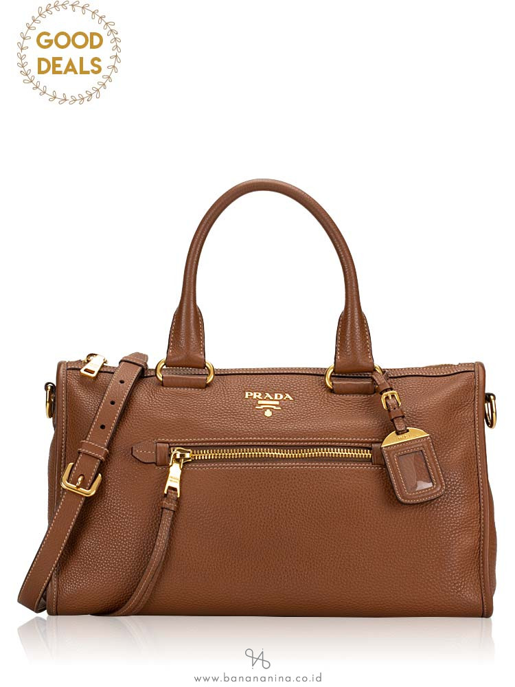 PRADA BL0805 Vitello Daino Leather Zip Brown