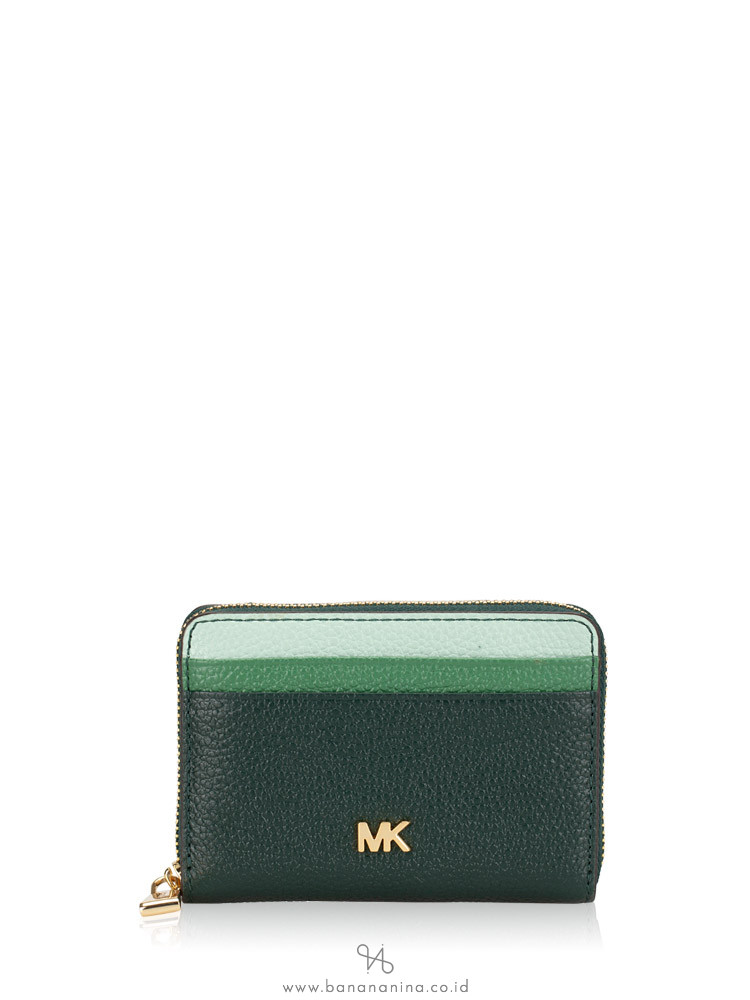 Michael Kors Money Pieces Leather Zip Card Case Racing Green Multi
