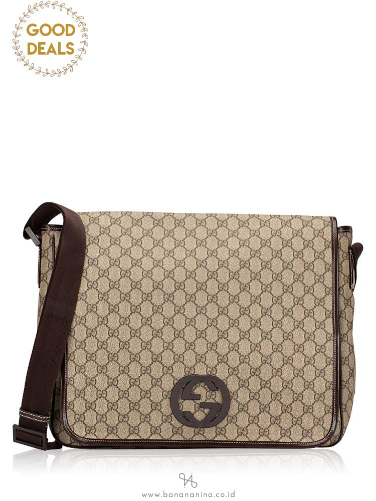 GUCCI GG Plus Interlocking G Large Messenger Beige Ebony