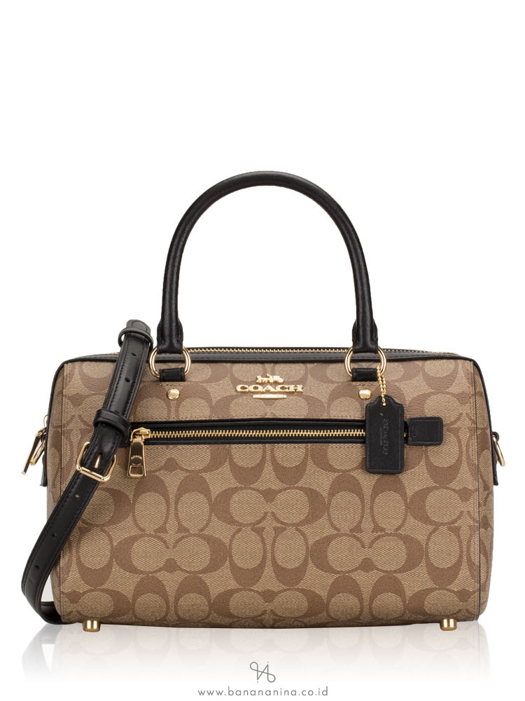 COACH 83607 Signature Rowan Satchel Khaki Black