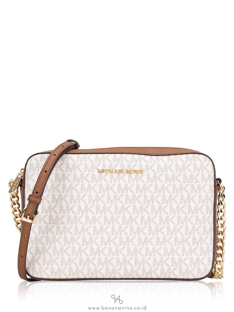 Michael Kors Jet Set East West Crossbody Bag Large Vanilla/Brown in Leather  with Gold-tone - US