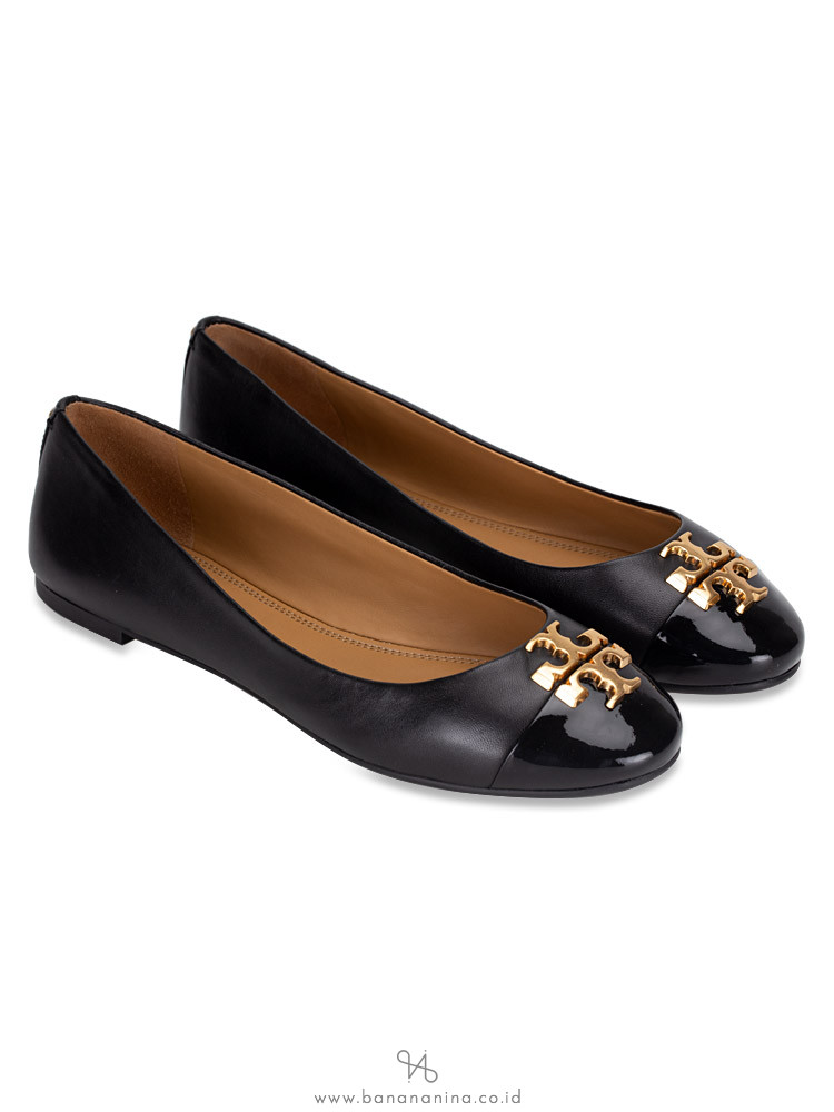 TORY BURCH Everly Leather Ballet Flat Perfect Black Sz 8.5