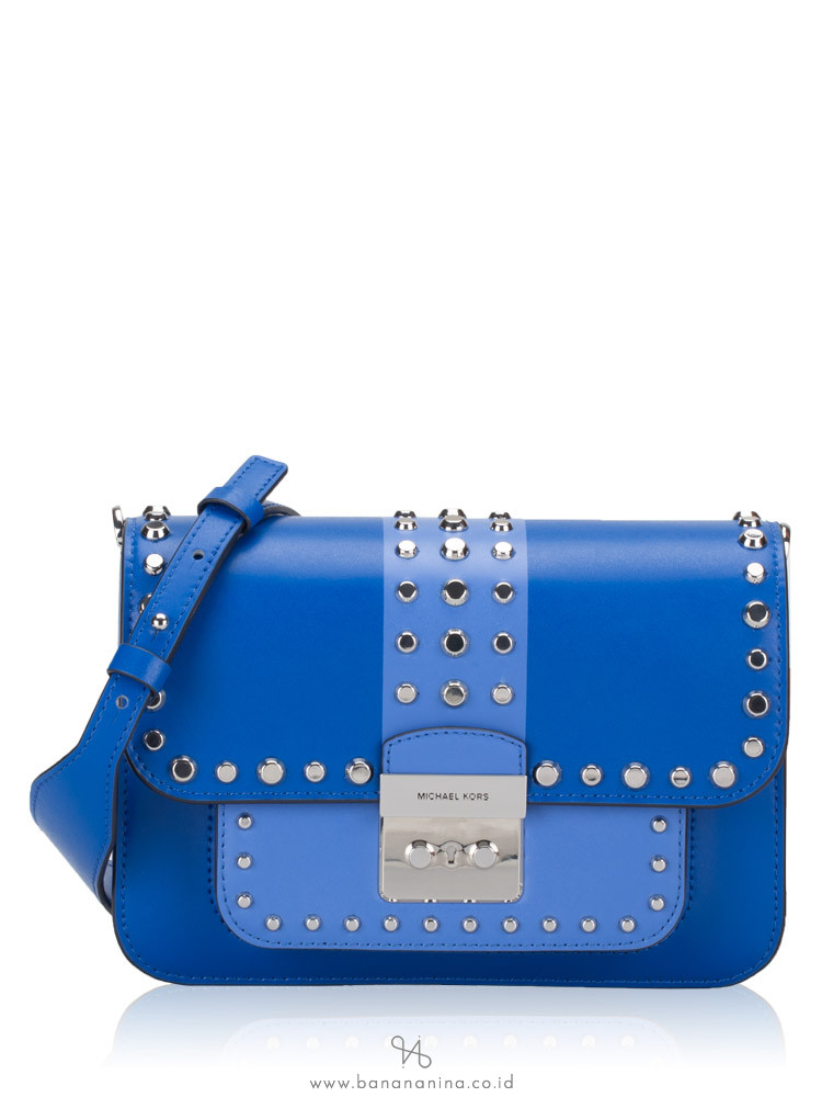 MICHAEL KORS Sloan Editor Studded Leather Shoulder Bag Grecian Blue