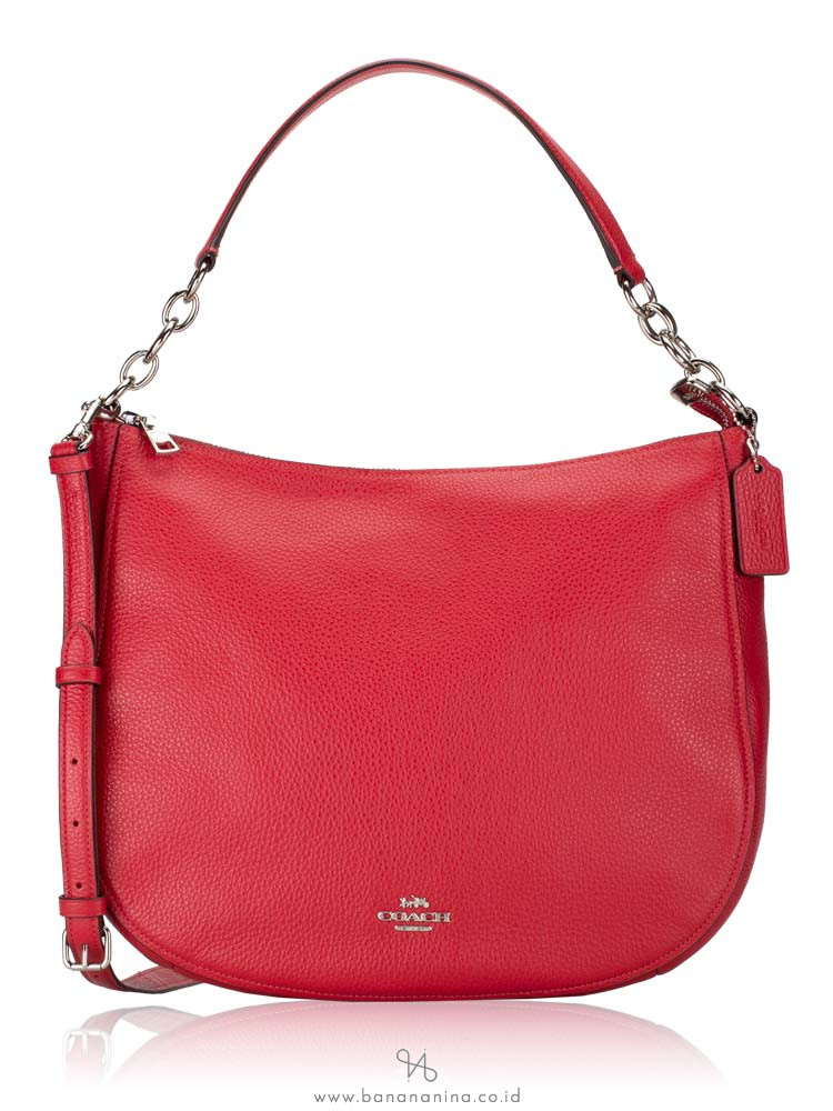 COACH 31399 Pebbled Leather Elle Hobo Bright Cardinal