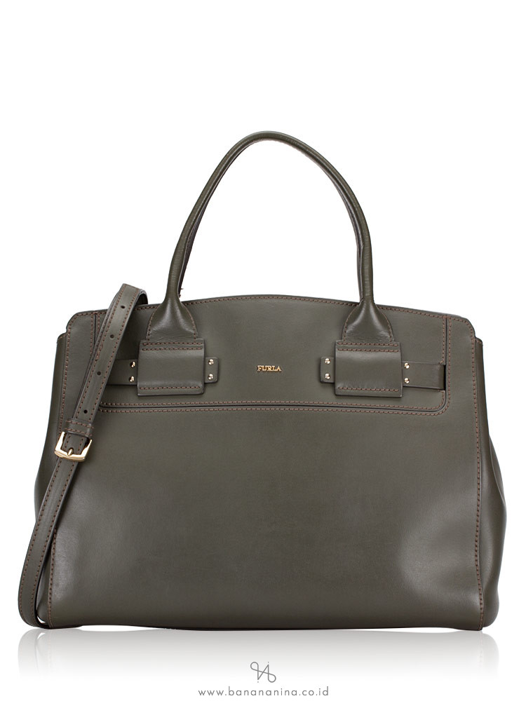 FURLA Lucky Leather Medium Tote Army