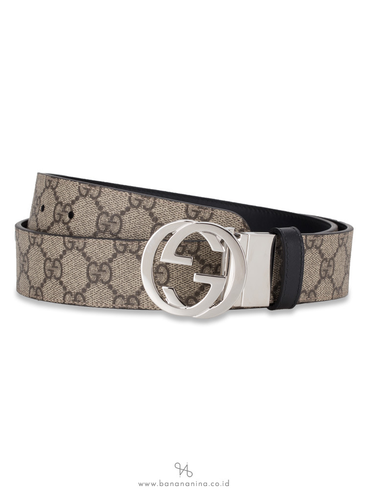 GUCCI GG Supreme Interlocking G Belt Beige Black