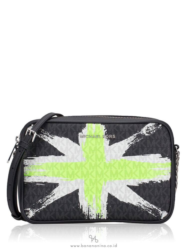 MICHAEL KORS Jet Set London Monogram Large Crossbody Neon lime