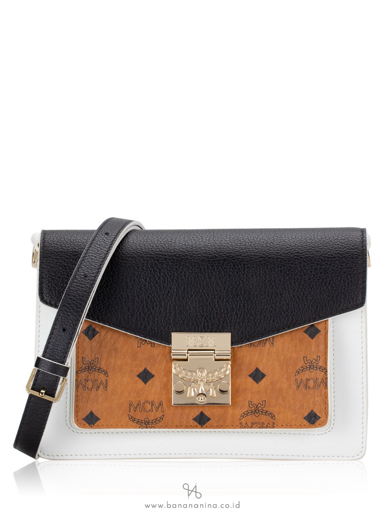 Mcm Patricia Visetos Color Block Shoulder Bag Black White