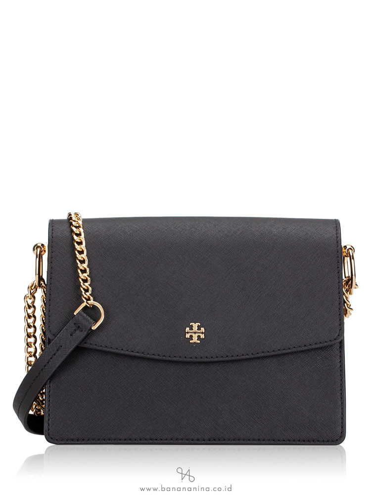Tory Burch Emerson Envelope Adjustable Shoulder Bag Black