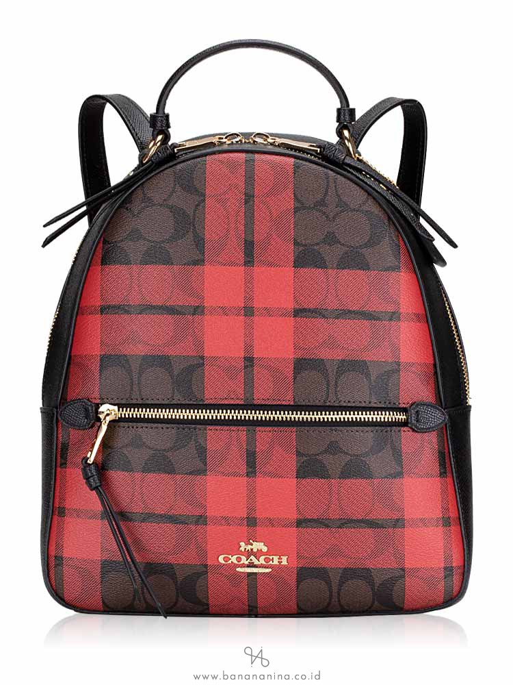 Coach 80056 Signature Field Plaid Jordyn Backpack Black True Red