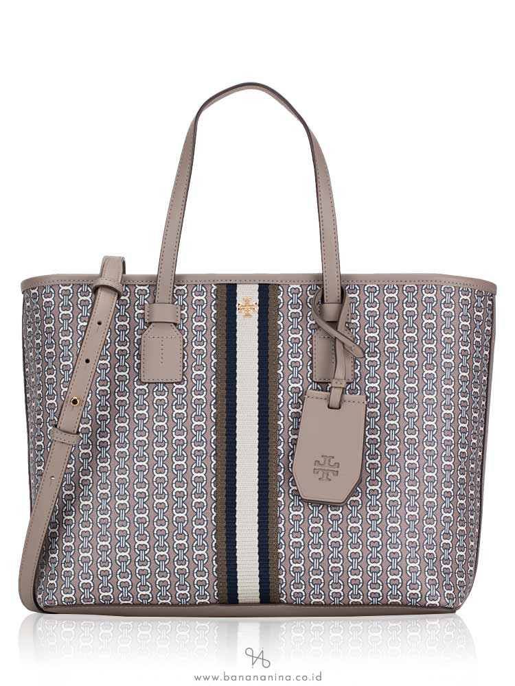 Tory Burch Gemini Link Canvas Small Tote Gray Heron