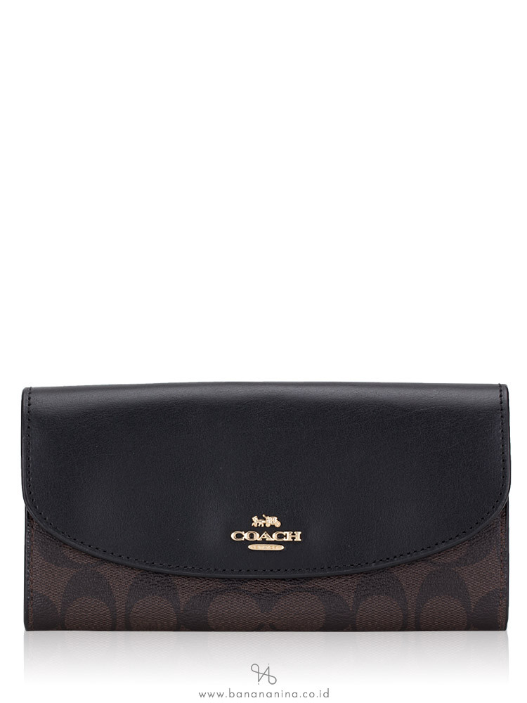 COACH 54022 Signature Leather Slim Envelope Wallet Brown Black