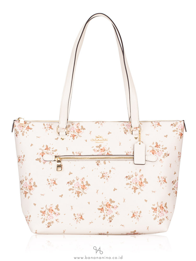 Gallery tote with sale rose bouquet print interior