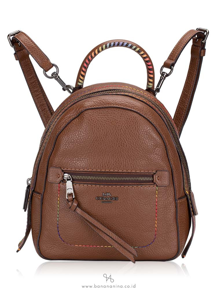 coach andi backpack with rainbow stitching