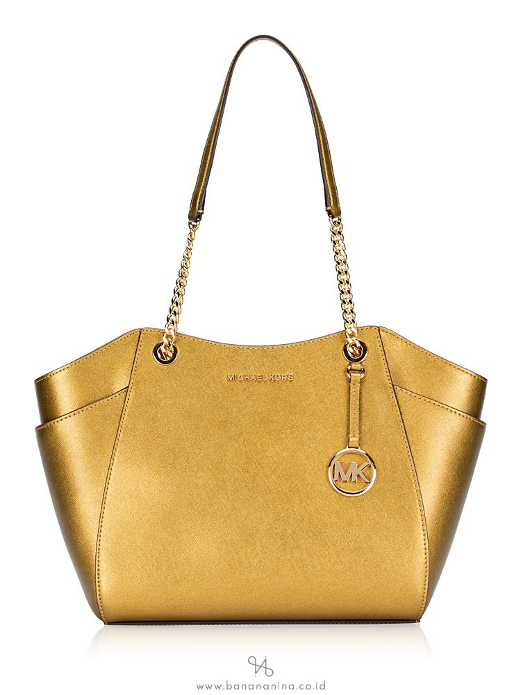 michael kors black tote with gold chain