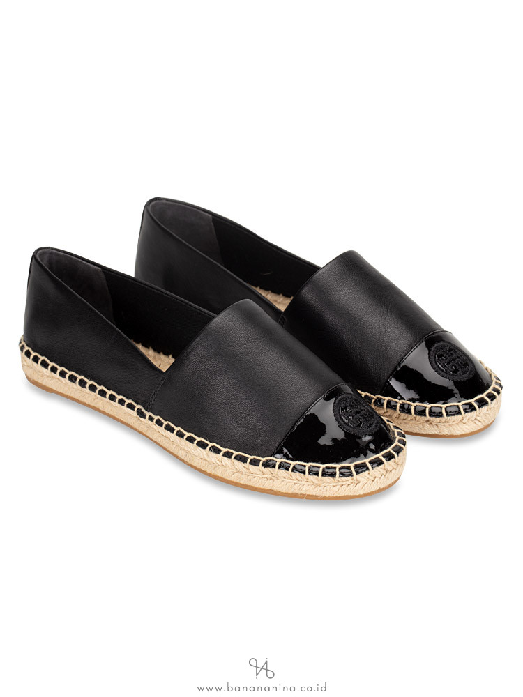 TORY BURCH Colorblock Mixed Leather Espadrille Perfect Black Sz 7.5