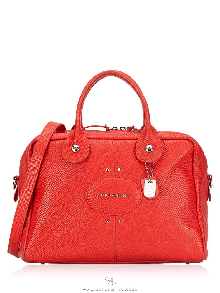 Longchamp Quadri Large Leather Satchel Red