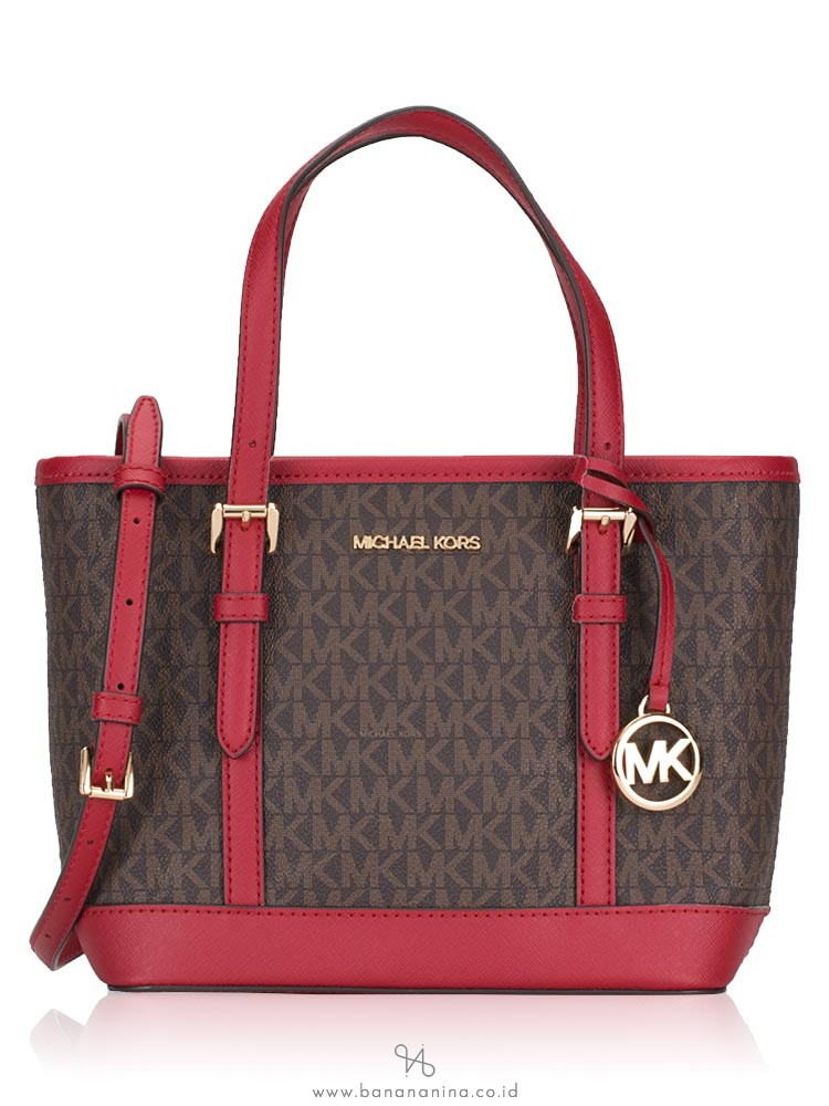 MICHAEL KORS Jet Set Travel Signature XS Top Zip Convertible Tote Scarlet