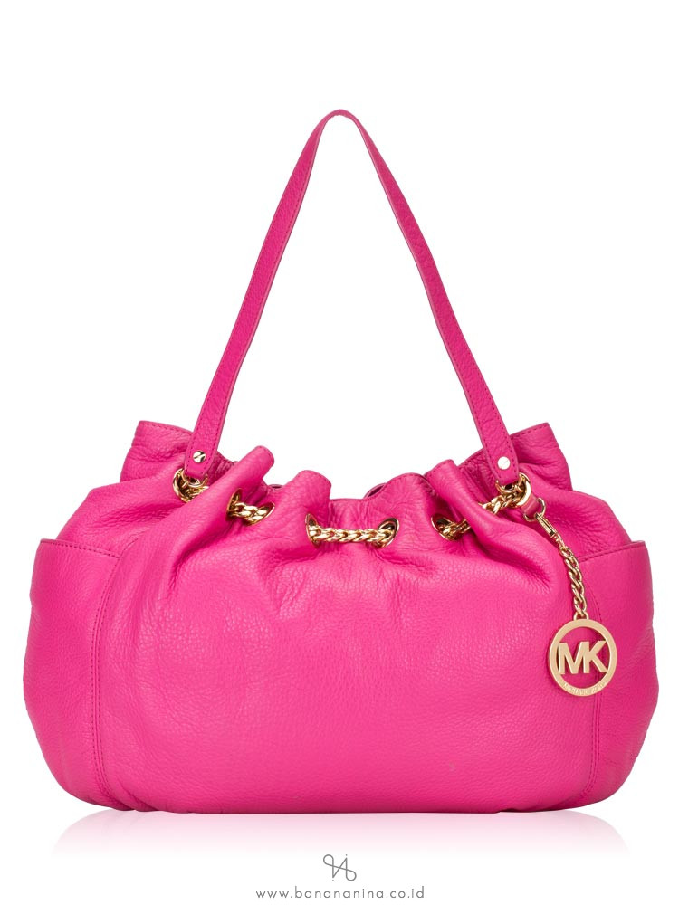 MICHAEL KORS Leather Drawstring Shoulder Bag Fuschia