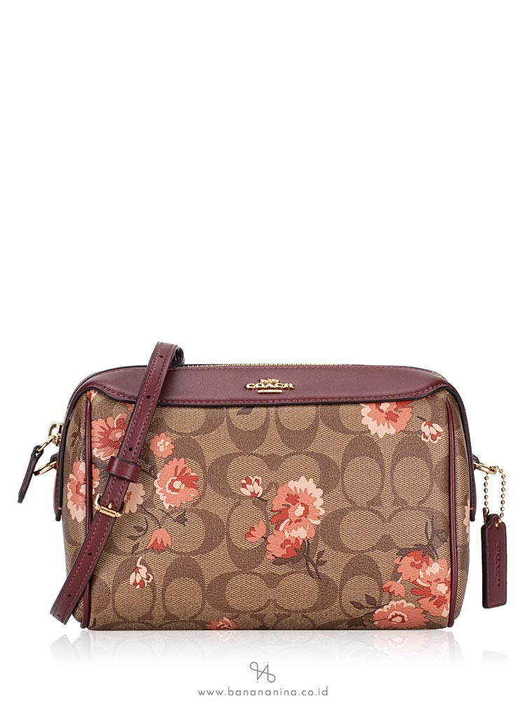 COACH 3056 Signature Prairie Daisy Bennett Crossbody Khaki Coral Multi