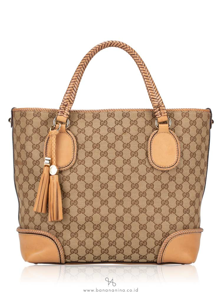 GUCCI GG Canvas Marrakech Tote Beige Brown