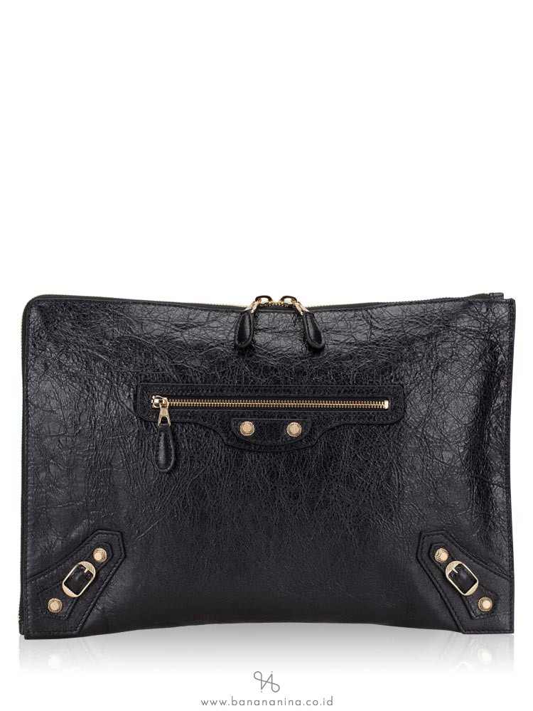 BALENCIAGA Giant Gold Arena Clutch Black