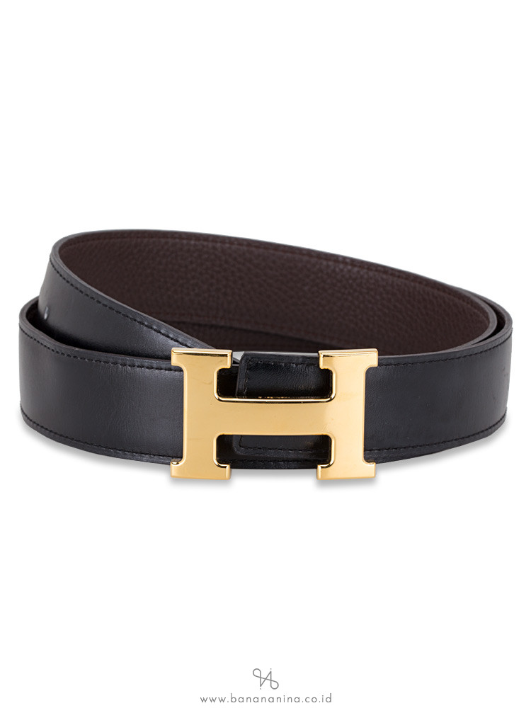 Hermes Box Togo 32mm H Belt Black Brown Sz 80