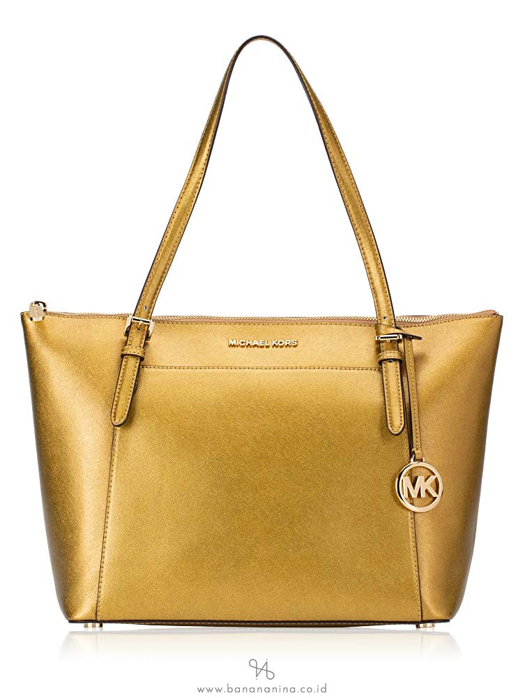 MICHAEL KORS Ciara Large Saffiano Top Zip Tote Old Gold