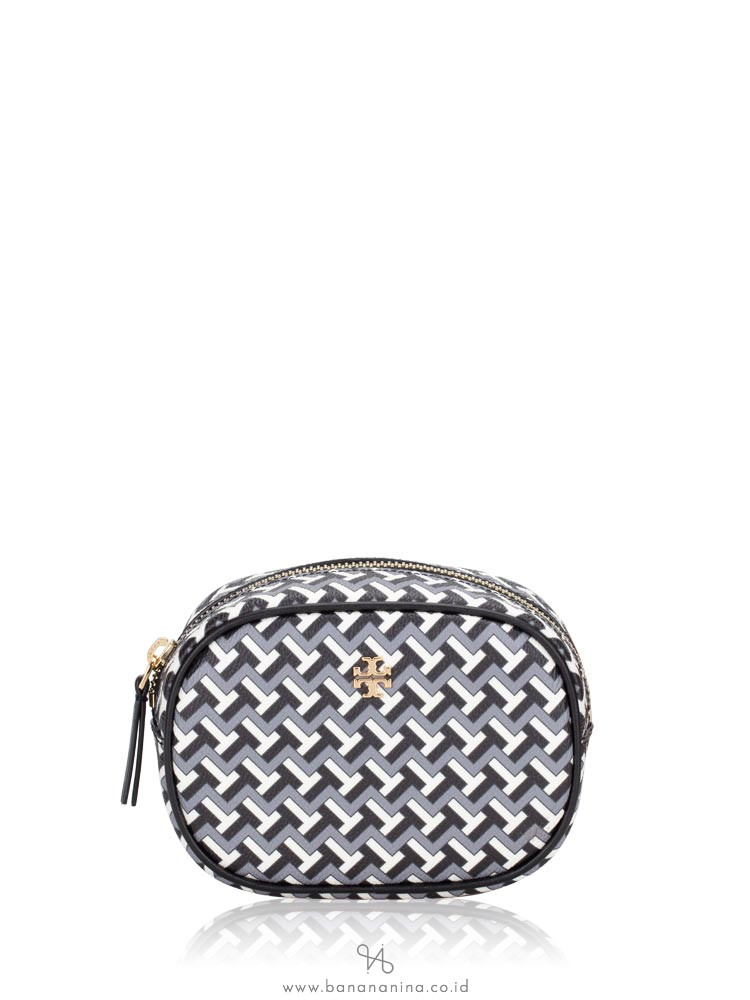 TORY BURCH Tile Tzag Allover Cosmetic Pouch Black