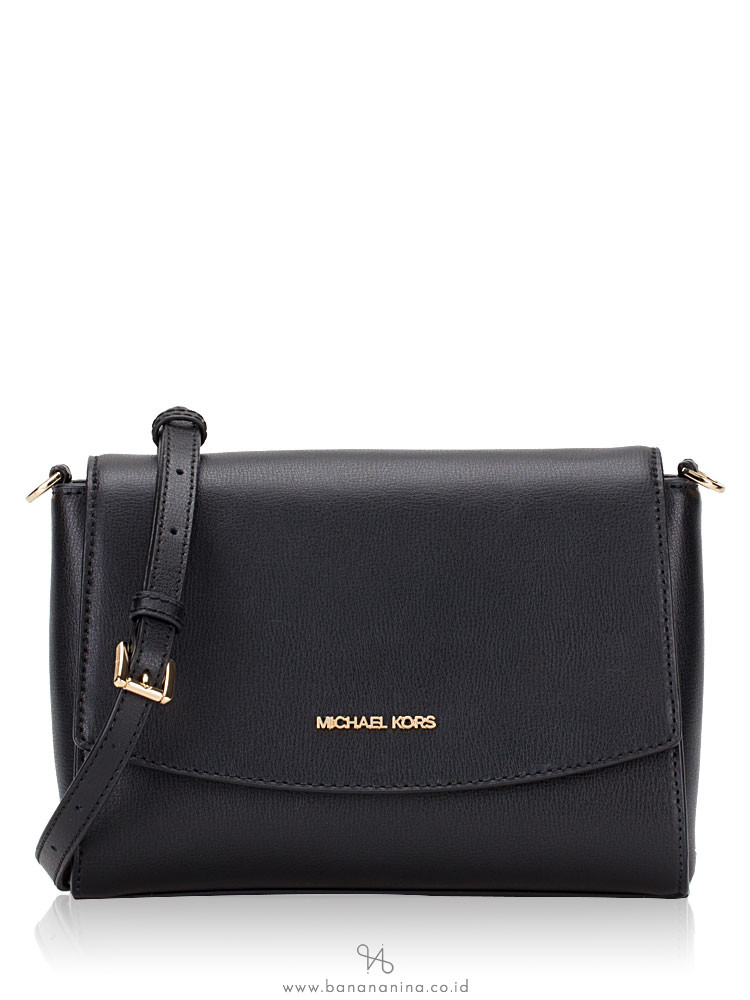 MICHAEL KORS Ellis Leather Medium Flap Messenger Black