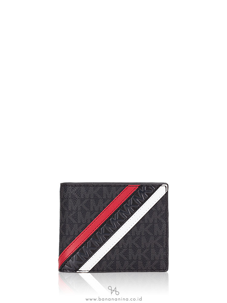 Michael Kors Men Signature Cooper Billfold Passcase Wallet Black Crimson