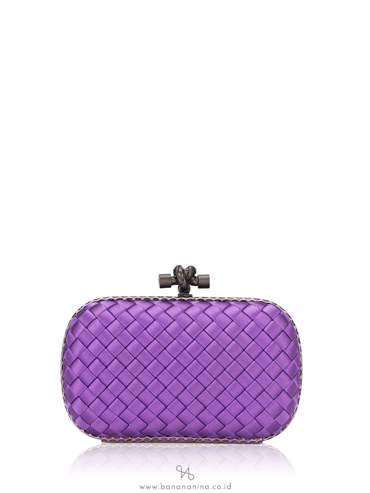 BOTTEGA VENETA Knot Satin Water Snake Clutch Purple