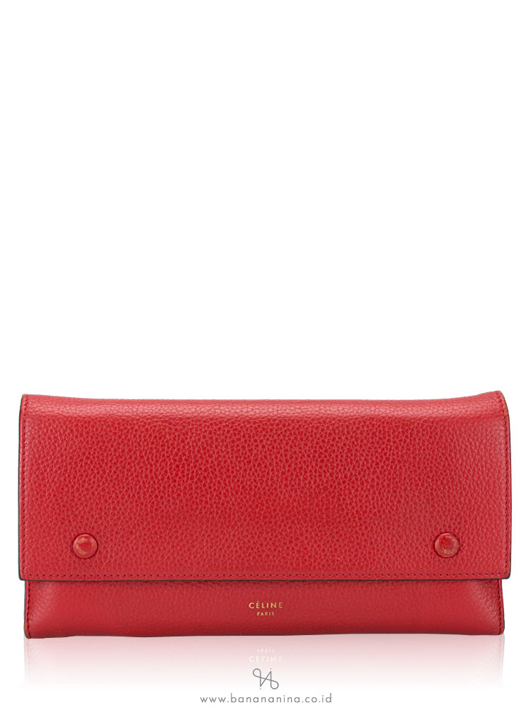 Celine Drummed Calfskin Large Flap Multifunction Wallet Red