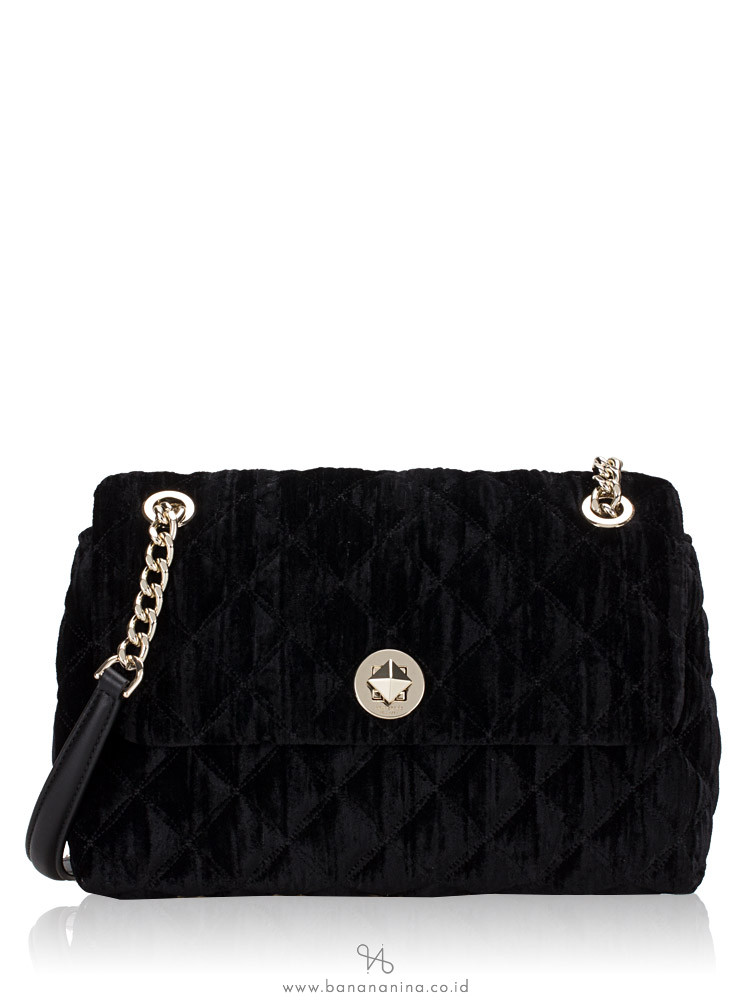 Kate Spade Natalia Crushed Velvet Medium Flap Shoulder Black